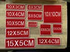 Embroidery Personalised Name Badges Patches Various Sizes Sew On Back Red&White