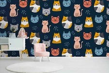 3D Cute Cats Pattern Wallpaper Wall Mural Removable Self-adhesive Sticker