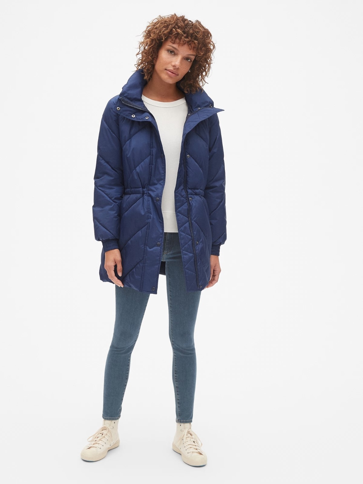Gap ColdControl Navy Puffer Jacket, Cinched Waist, Size S, Eco-Friendly image 3