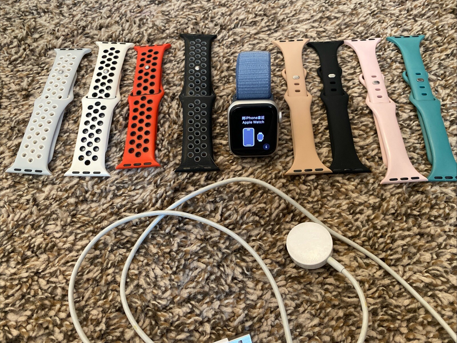 Apple Watch SE 2nd Gen 40mm Silver Aluminum Case with 9 Bands and Charging Cord-image