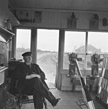 Jim Cummins in signal cabin Enfield Co Meath Ireland Railway OLD PHOTO