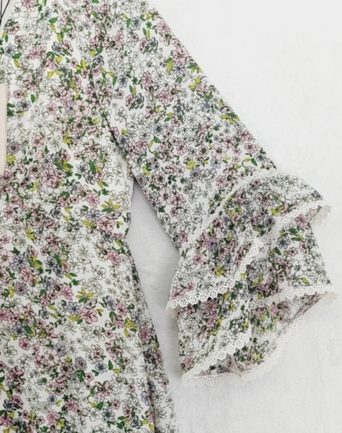 BCBGeneration Ruffle Tier Sleeve Mini Dress Bridgerton Botanical Print Sz.10 image 4