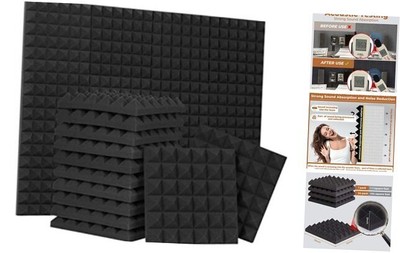 24 Pack-Pyramid Designed Acoustic 12 x 12 x 2 Inches 24 Pack - Black Pyramid