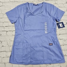 Cherokee Blue Embroidered Floral Scrub Top WOMENS SIZE XS
