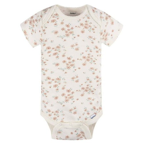Gerber Baby Girl's 3 Pack Short Sleeve Onesies Various Sizes Peach/Stripe/Floral - Picture 4 of 9