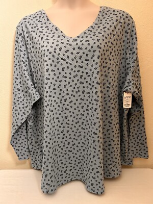 Sonoma The Everyday Tee Women's Size 4X Long Sleeved  Blue Floral Top NWT