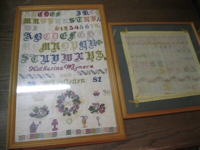 2x altes Stickmuster Tuch 1881 und 1907 Stickmustertuch ungerahmt