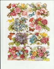 Vintage EAS 3150 Roses /Flowers w/Butterflies DieCut EMBOSSED Full Sheet GERMANY
