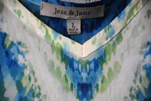 Jess & Jane Tunic Womens Large Swimsuit Cover Up Blue Green Tie Dye High Low Hem - Picture 3 of 8
