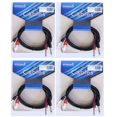 4Pcs 6ft 2-1/4 in (6.3mm) Mono Male  Cable To 2-RCA Male Audio Cables Jack Mono