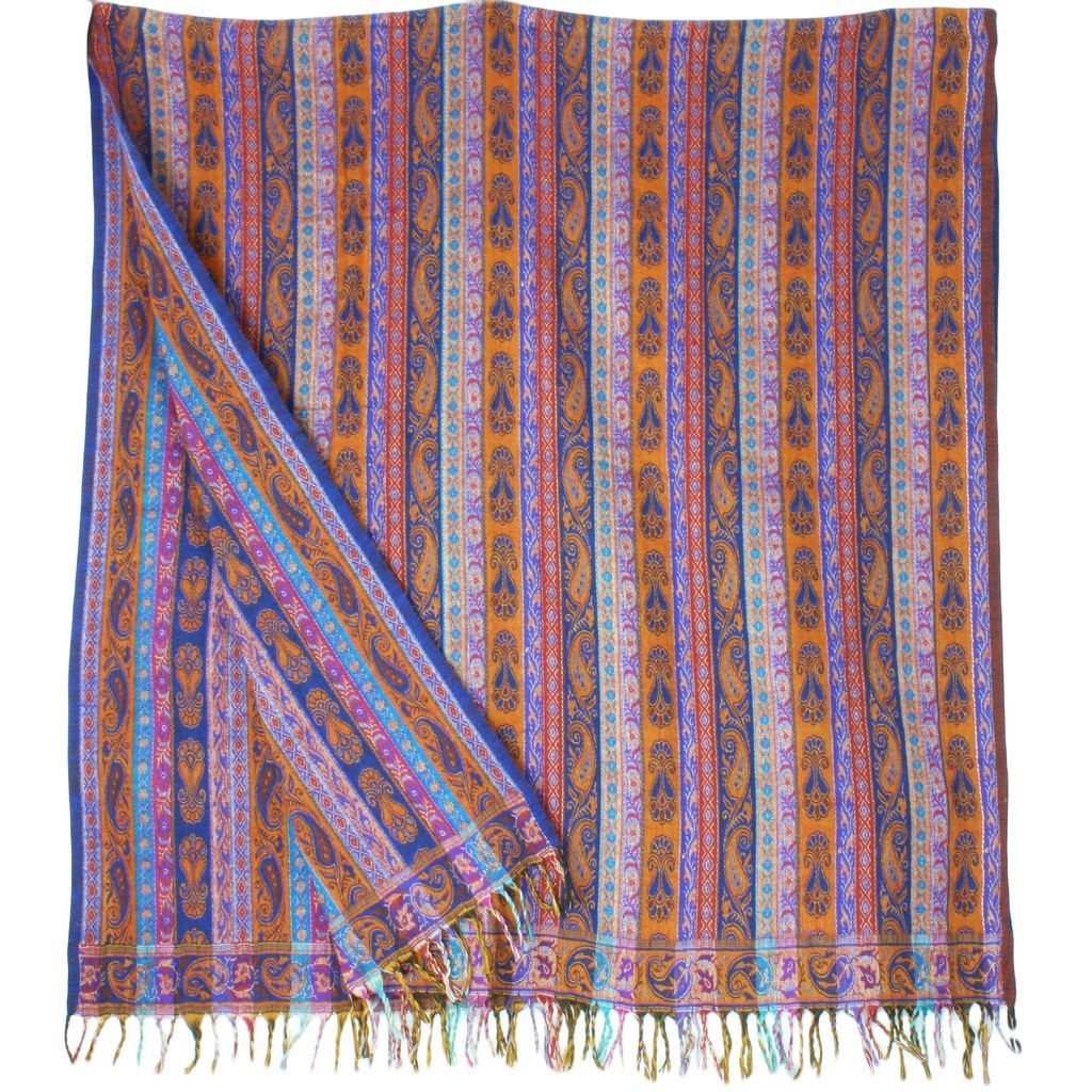 SHAWL PASHMINA WRAP SCARF FLEECE INDIAN BLANKET HIPPIE FESTIVAL Blue & Rust