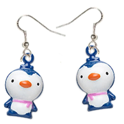 Jingle Bell BLUE PENGUIN Funky EARRINGS Arctic Winter Holiday Novelty Jewelry