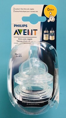 2 Newborn Philips avent anti colic nipples 0m+ old style  Fast Shipping 