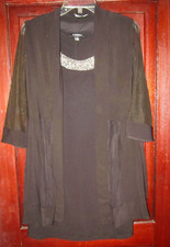 Roz & Ali 6 Dress Cardigan Jacket Duster Set Beaded Mini Stretch Black Separates