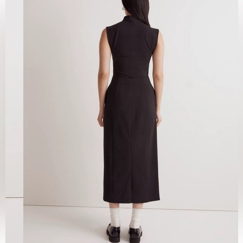 Madewell sz 0 True Black Button-Wrap Midi Skirt with Pockets New with Tag - Picture 4 of 13