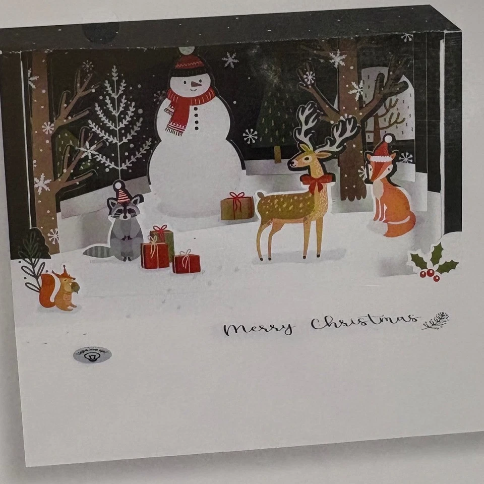 2 Santa Sleigh Reindeer Shadowbox Christmas Cards Deer Tree Snowman - Image 3 of 4