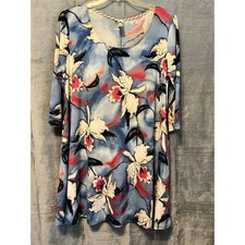 Honeyme Los Angeles Floral Print Tunic Top Blue Red White Size Large USA Made