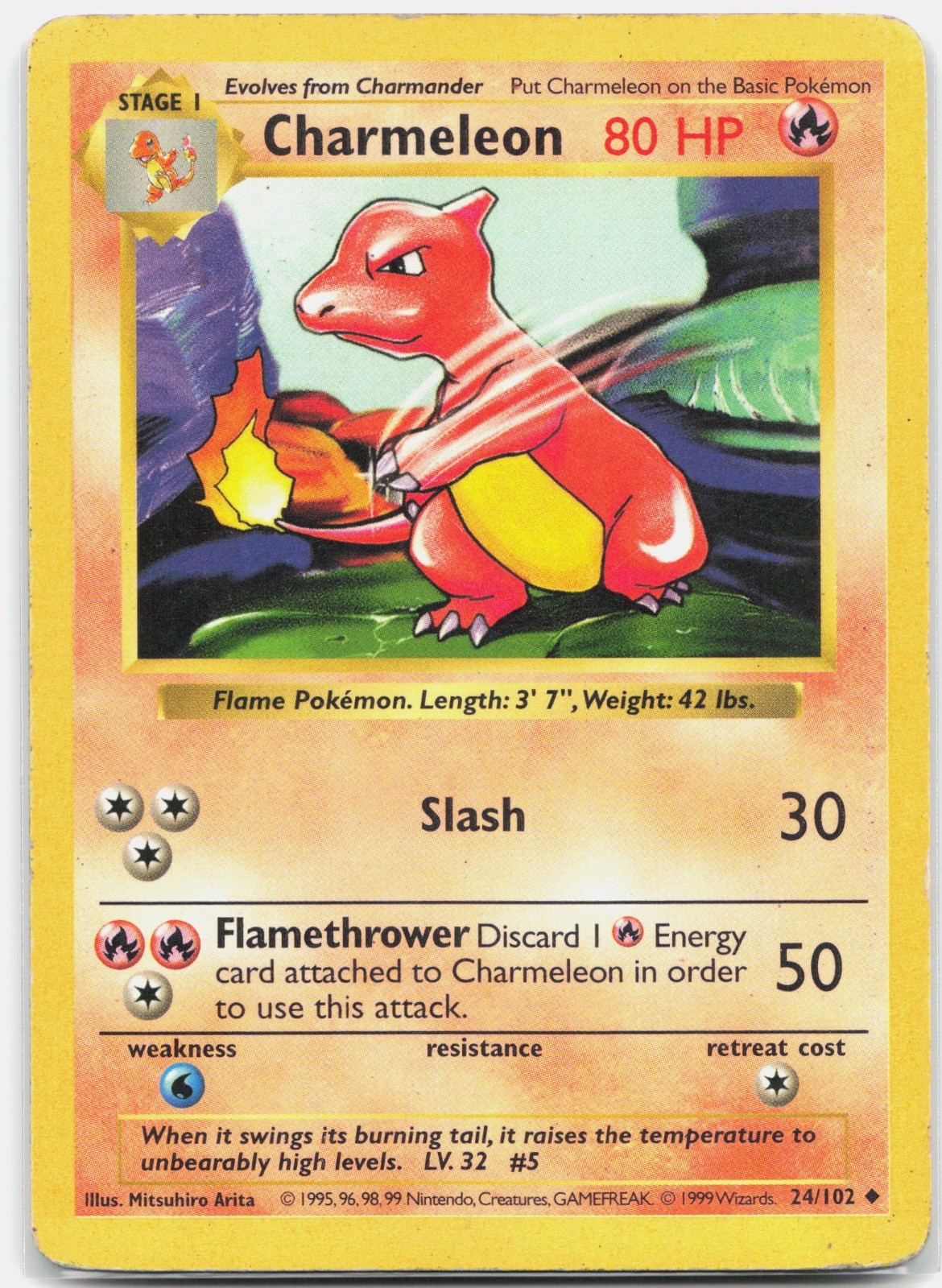 Charmeleon Uncommon Base Set (Shadowless) BSS Fire 024/102 1999 MP