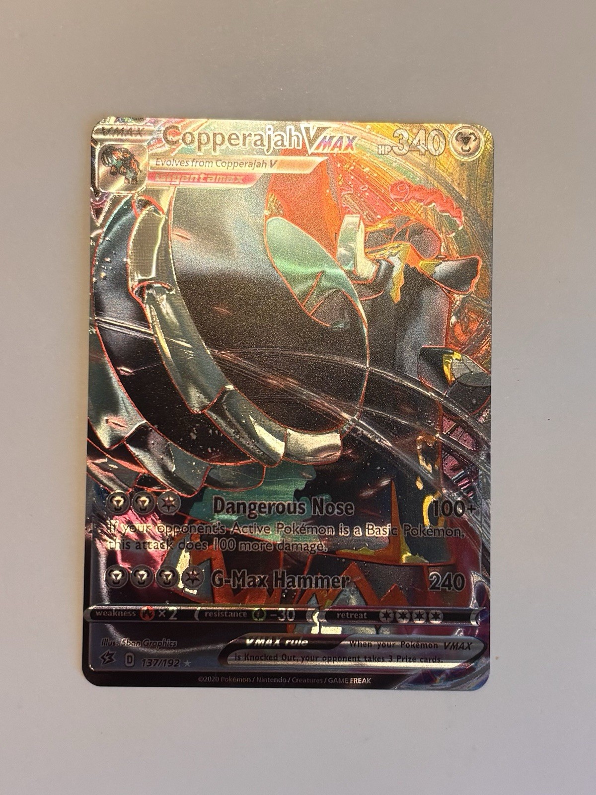 Copperajah VMAX 137/192 Rebel Clash Holo Rare VMAX 3D Fan Art Display Card NM