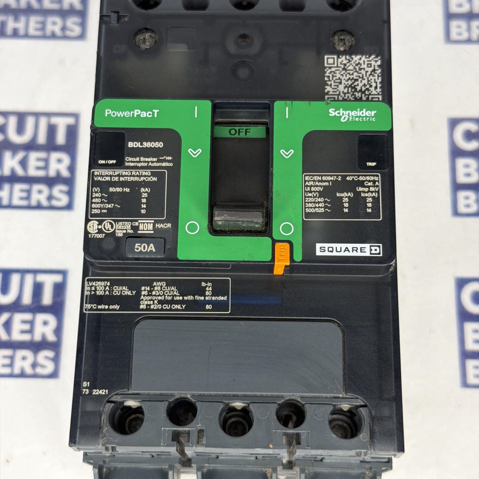 Square D BDL36050 50 Amp 600 Vac 3 Pole Circuit Breaker-Warranty (Ship Same Day)