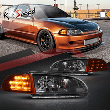 Led Turn Signal Black Housing Clear Corner Headlights For 92-95 Honda Civic Led Turn Signal Black Housing Clear Corner Headlights For 92-95 Honda Civic