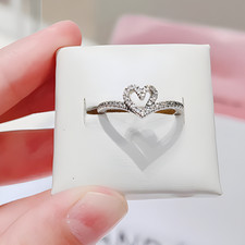 New Authentic 925 Sterling Silver Sparkling Wishbone Heart Ring