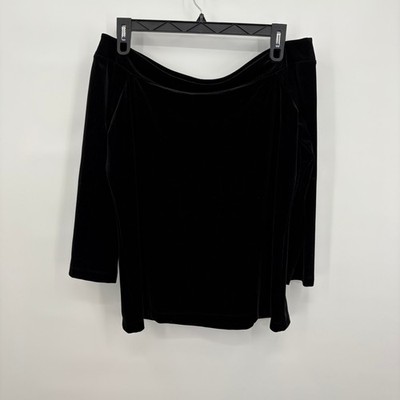 Ann Taylor Factory Black Velvet Off the Shoulder 3/4 Sleeve Top XXL Blouse