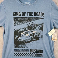 Lucky Brand Mustang Cobra Shirt Mens Large Blue FORD RACING Casual Nascar NWT