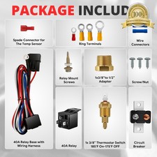 Electric Radiator Cooling Fan Relay Kit 40 Amp Thermostat Temp Control Switch