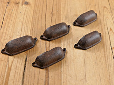 5 Cast Iron Brown Ornate Pulls Drawer Cabinet Bin Handles Rustic Vintage