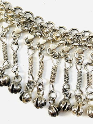 Vtg Authentic Silver tone Belly Dancer Chain-Link Belt & Bracelet W/Bells 35in VTG Old Silver Tone Genuine Belly Dancer Chain Belt INDIA  main image 2