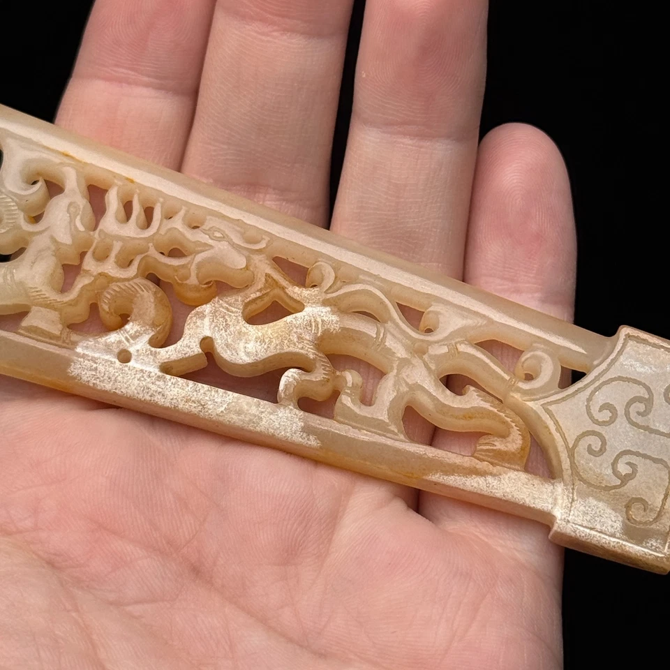 Antiguo adorno de espada de dragón de jade de la dinastía Han china/ajuste de jade Foto 3 de 4