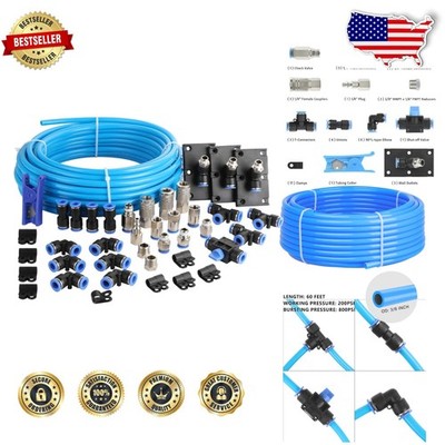 Durable 3/8'' 60ft Nylon Air Line Kit - 200PSI Pro Garage Compressor Parts