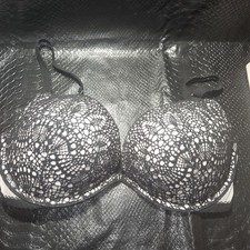 Victoria's Secret 32DD Demi-Bustier Padded Underwire Lace Bra Black/White