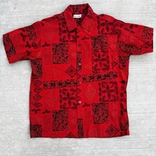 Vintage Hawaiian Shirt Camp Loop Collar Original 60s 70s Men Sz Large Red