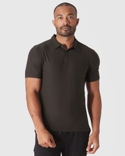 True Classic Active Tech Polo Short Sleeve Shirt Dark Heather Brown Collar Sz XL