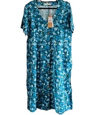 Woolovers Linen Midi Dress Size UK 12 Blue Painted Spot Print Button Up Casual