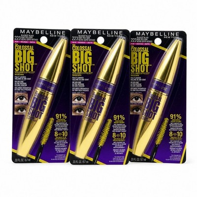 MAYBELLINE The Colossal Big Shot Washable Mascara Blackest Black 223 3 PACK