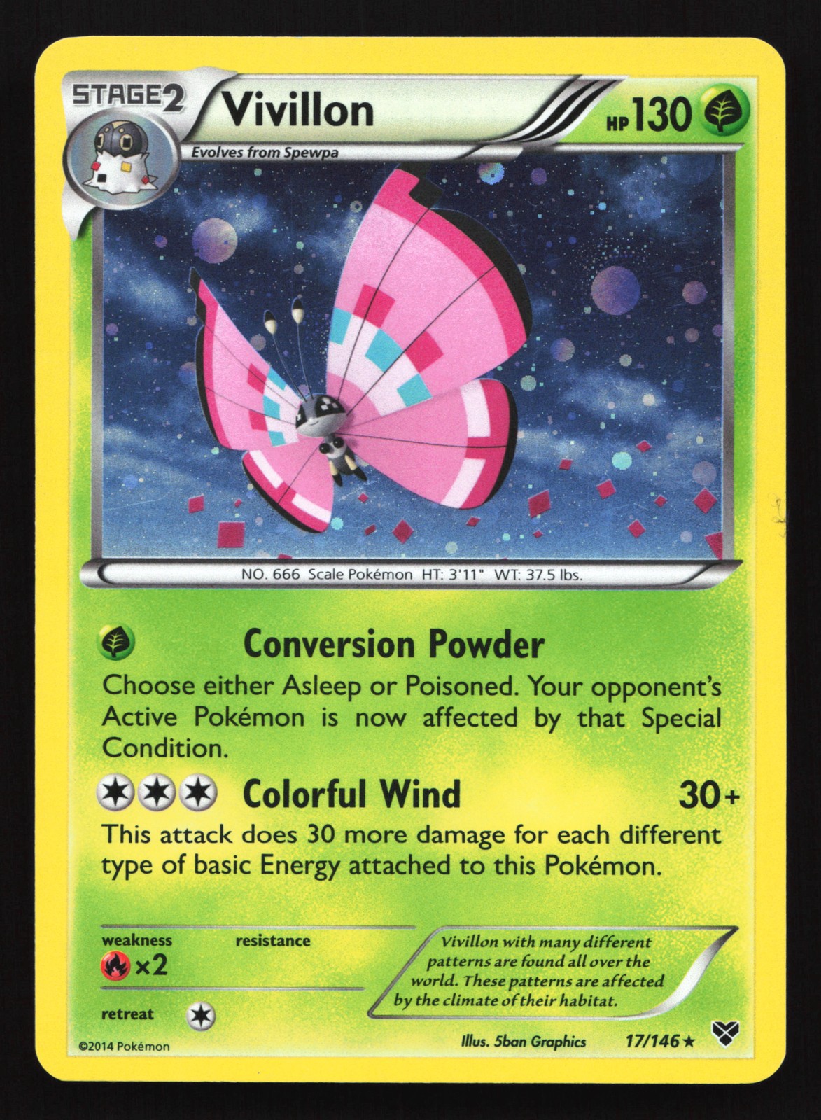 Vivillon (Cosmos Holo) (Meadow [Pink]) 17/146 XY Base Set Rare Pokemon Card