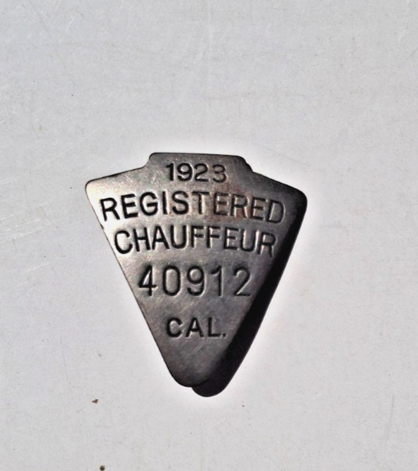 1923 California Chauffeur Badge - Clean Original, metal with pin/clip attached