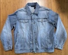 DKNY Mens Size L Distressed Denim Jean Jacket Light Wash 100 Cotton