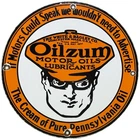 VINTAGE OILZUM MOTOR OIL PORCELAIN SIGN METAL WHITE & BAGLEY USA GAS STATION
