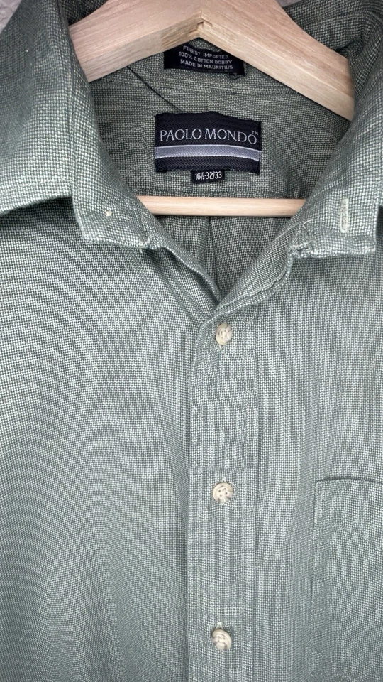 Camisa Hombre Paolo Mondo 16.5 32/33 Verde Tejido Dobby Algodón Mauricio Foto 3 de 4