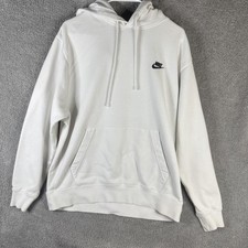 Nike Hoodie Mens Large White Pullover Fleece Sweatshirt Small Swoosh Logo