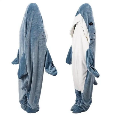 Kids & Adult Flannel Shark Blanket Hoodie Super Soft Cozy Blanket Sleeping Bag