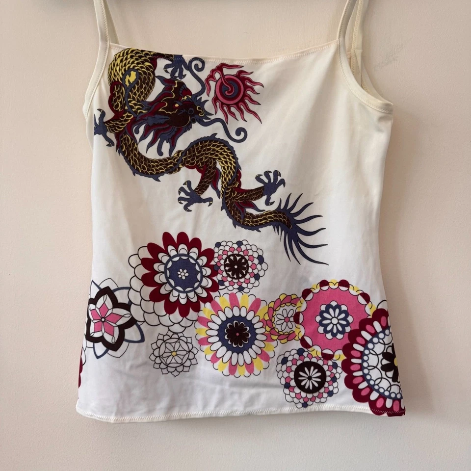 Camiseta sin mangas de natación Occhi Verdi by La Perla para mujer blanca con estampado floral de dragón talla 46 Foto 2 de 4