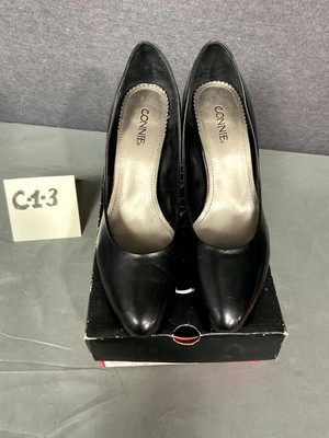 Connie Pumps Court Shoes Womens Size 11 Black Leather Stiletto Heel Pointed-Toe 