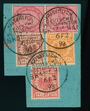 DP China Vorläufer Mi. Nr. V 37 (2) + V 47 + V 49 + V 50 gest. auf Briefstück