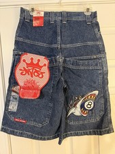 Y2K Vintage Baggy JNCO Denim Shark 8-Ball Skater Shorts Sz 29 Surfer NEW NWT DS