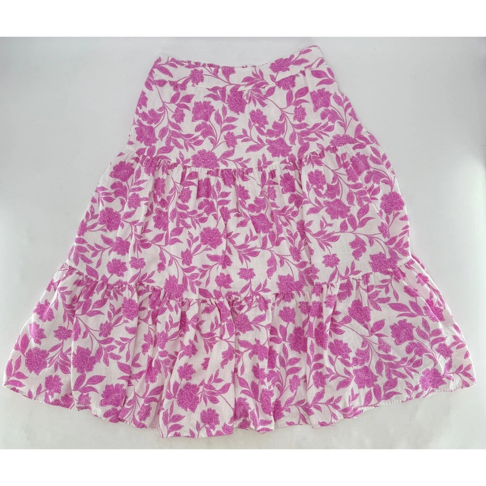 Maxi Falda LC Lauren Conrad Estampado Floral En Niveles Blanca Rosa Talla Grande Preppy Boho Foto 4 de 4